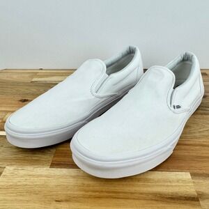 Vans Classic Slip On Sneakers Canvas White‎ Casual Skate Shoes Men's 13